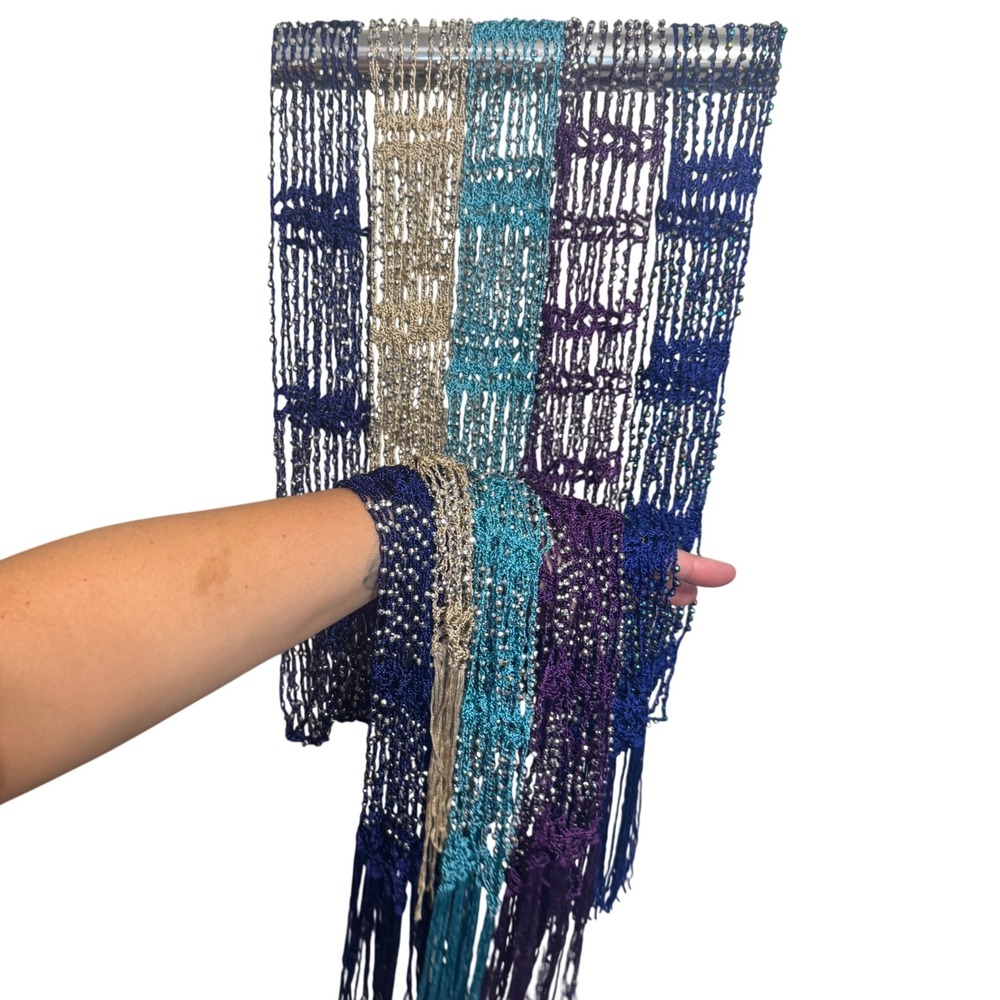 Lot of 5 Crochet Beaded Knit Fringe Skinny Scarf Multi Strand Necklace Boho